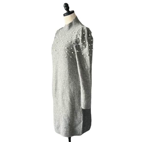 Ann Taylor Pearl Mock Neck Sweater Dress in Grey | M PETITE NWT - Picture 5 of 11